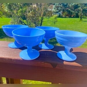 Vintage 1940s Hazel Atlas Sherbet Pedestal Bowl Blue Lot Of 4 Near Perfect
